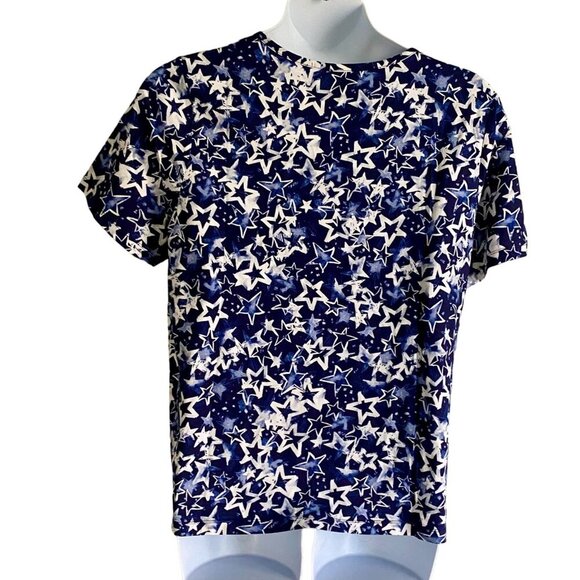 Coral Bay Short Sleeve Pullover Top Blue with Stars Women's 1X NEW - Picture 7 of 10